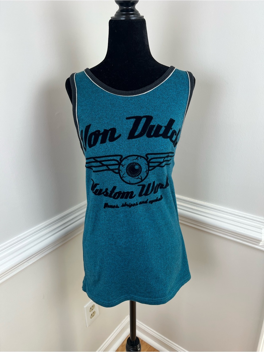 Y2K Von Dutch Teal Graphic Flying Eyeball Tank Top Size M Unisex